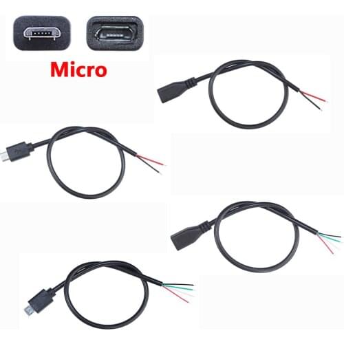 2pcs Micro USB Female Jack Android Interface 4 Pin 2 Pin Male Female Power Data Charge Cable Cord Connector 30CM