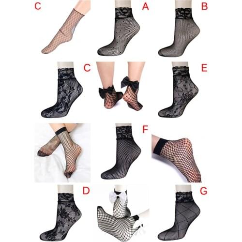 2018 New Fashion Hollow Out Mesh Nets Socks Women Sexy Breathable Bow Knot Fishnet Short Socks