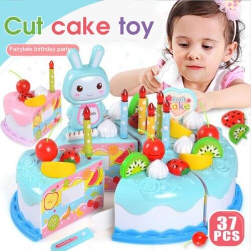 37pcs Children Cut Cake Toy Kitchen Toy Cake Food Pretend Play Fruit Cutting Toys Kids DIY Creative Educational Toy Gift
