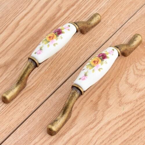 96mm rustico retro rural ceramic kitchen cabinet cupboard door handles bronze drawer shoe cabinet dresser knobs handles 5"
