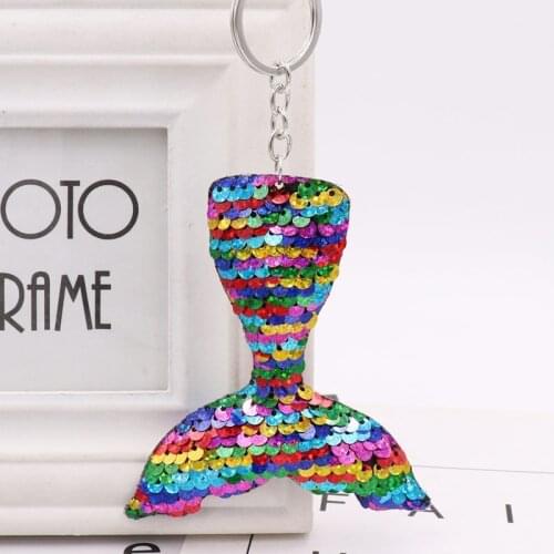 Cute Mermaid Keychain Glitter Pompom Sequins Key Chain Gifts for Women Llaveros Mujer Car Bag Accessories Key Ring