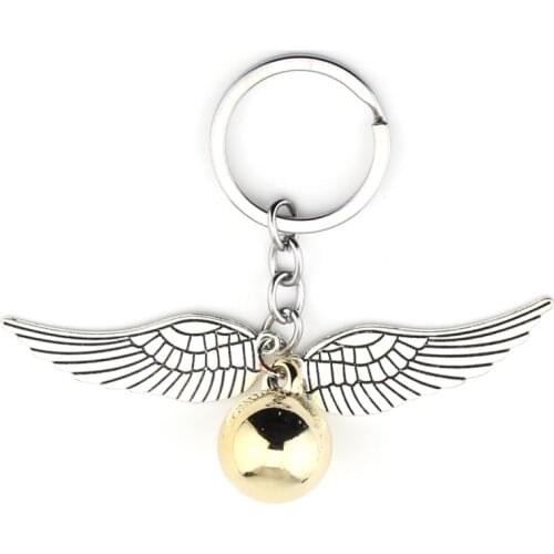 Gold Color Round Ball Wing Golden Snitch Keychain For Women Men Movies Surroundeds Beautiful Wings Pendant Keyring Gifts A351