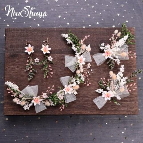 NiuShuya Handmade Child Bridal Bridesmaid Bowknot Headwear Wreath Flower Hair Jewelry Headdress Accessories