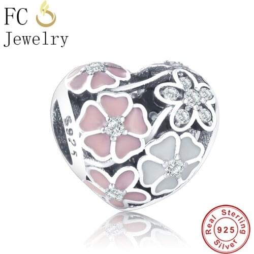 FC Jewelry Fit Orginal Brand Charm Bracelet 925 Silver Poetic Blooms Mixed Enamels Heart Charm Bead Accessories DIY Berloque