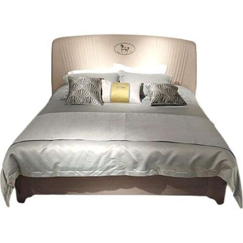 Italian light luxury leather bed modern simple wedding bed 1.8 meters double master bedroom leather art soft bed net red ins