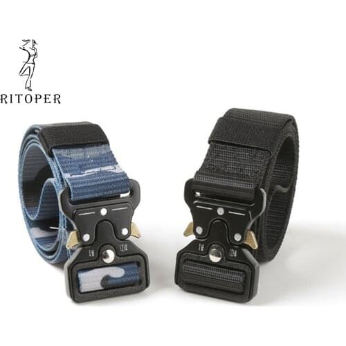 Camouflage Nylon Men’s Tactical Belt with Cobra Alloy Buckle for Outdoor Training Mountaineering