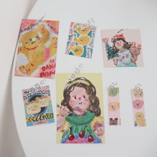 Korean Ins Oil Painting Cake Girl Decorative Card 7 Sheets Double Sided Diy Wall Sticker Postcard Small Poster Photo Props Card