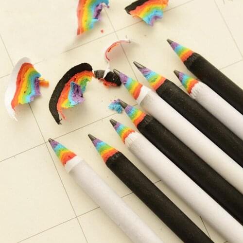 5 PCs Kawaii Paper Material Rainbow Color Pencil Environmental Protection HB Pencils Stationery Drawing Supplies Writing Tool