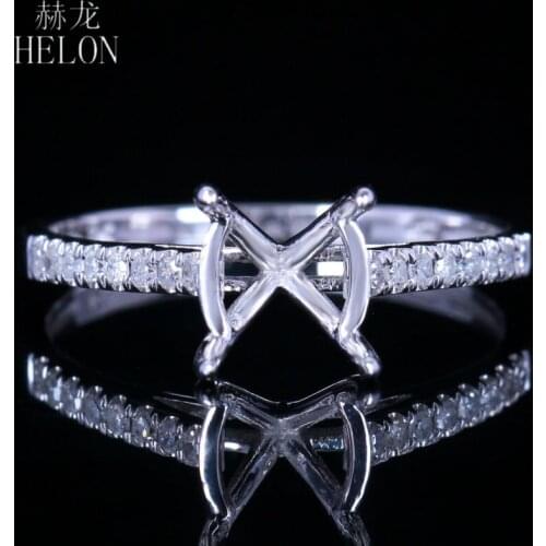 HELON Round Cut 7-8mm Solid 14k White Gold AU585 Natural Diamonds Semi mount Engagement Wedding Ring Women Fine Jewelry Gift