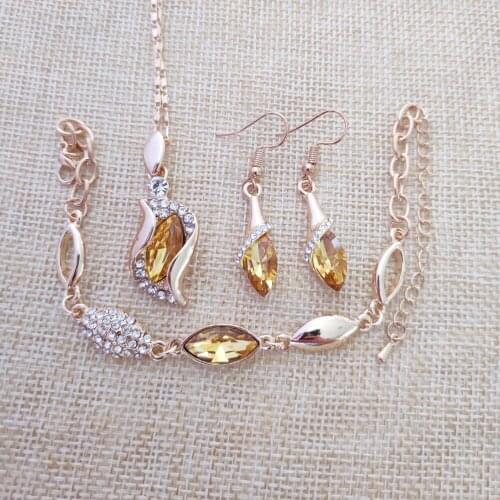 QiLeSen Fine jewelry 925 sterling silver for ladies wedding angel fairy gold necklace earrings bracelet set yw043