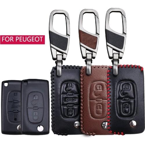 Leather Car Key Ring Shell Key Case Cover Fob For Peugeot 2019 2020 407 508 308 2008 4008 5008 3008 208 Boxer 206 306 301 RCZ