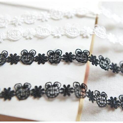 5 Yards Hot Delicate White Black Bear Flower Lace Trim Fabric Embroidered Venice Lace Applique Trims DIY Sewing Accessories 13mm