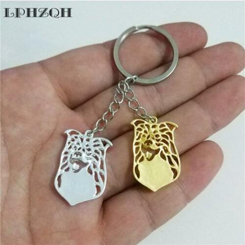 LPHZQH Fashion Cute Border Collie Dog Keychain Women Bag Pendant Accessories Charm Gift Car Key Ring Jewelry Gold Color