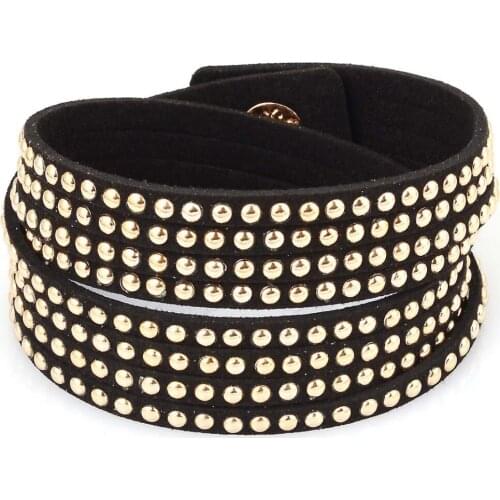 Miasol Double wrap suede leather multi layer bracelet with shiny rivet bracelets wrapped bracelets B1702