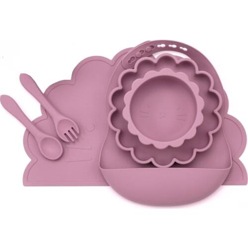 Cartoon Childrens Tableware Newborn Feeding Soild Food Sucker Dishes Plates Bowl Sets Waterproof Baby Bibs Placemat Fork Spoon