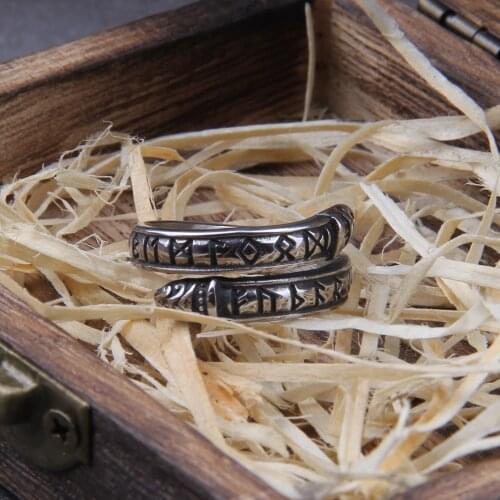 Stainless Steel Viking Rune Statement Rings Men Never Fade Nordic Viking Totem Odin Men Rings Jewelry