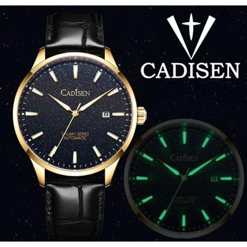 CADISEN Automatic Mechanical Watch Mens Top Brand Luxury Watch Mens Fashion Leather Craft Strap Multifunction Waterproof Watch