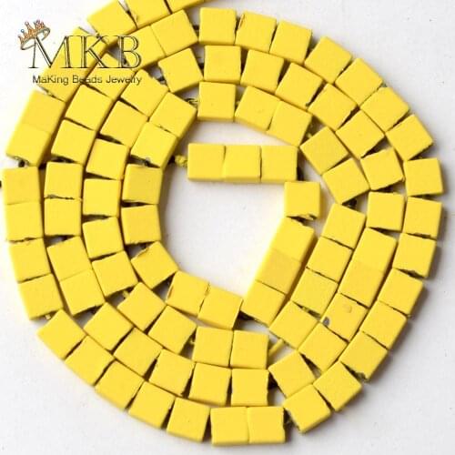Natural Stone Yellow Hematite Stone Rubber Squar Matte Beads Space Loose Beads For Jewelry Making 4*4mm 90pcs Diy Bracelet 15"