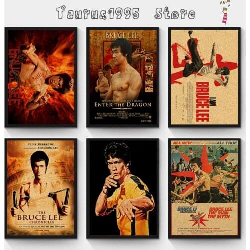 New Retro Poster Bruce Lee Nostalgia Classic Old Movie Poster Master Kung Fu Kraft Paper Bar Cafe Decor Wall Sticke