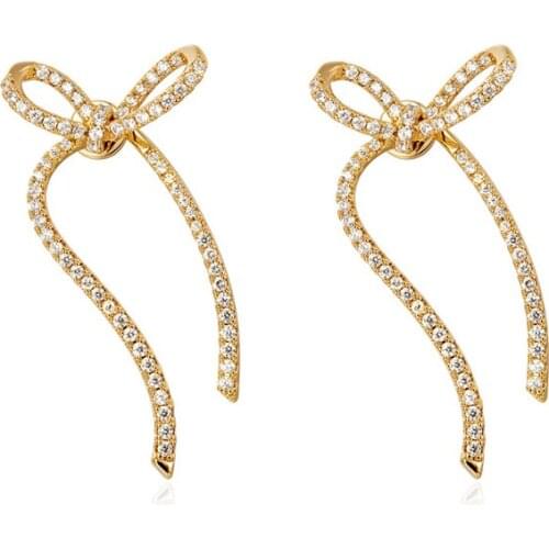 Charm Bow Stud Earrings Fashion Tassels Inlay Small Zircon Minimalism 925 Silver Jewelry For Women Wedding Party Birthday Gift