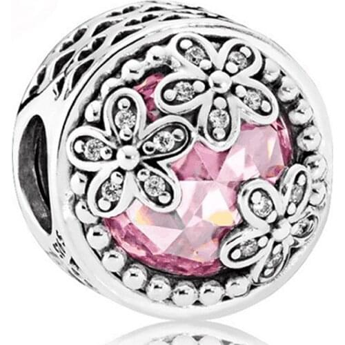 Original Openwork Dazzling Daisy Meadow With Crystal Bead Fit 925 Sterling Silver Bead Charm Europe Bracelet Bangle DIY Jewelry