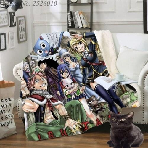 Throw blanket Japan Anime Fairy Tail 3D Velvet Plush Blanket Bedspread For Kids Girls Sherpa Blanket Couch Quilt Cover Travel 07
