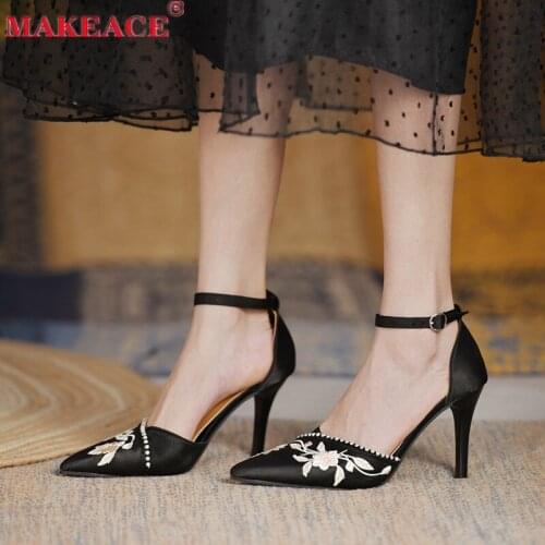 Ladies Sandals High Heel Fashion Womens Shoes Summer New Print Pointy Dress Womens Shoes Casual Bow-toe Muller Shoes