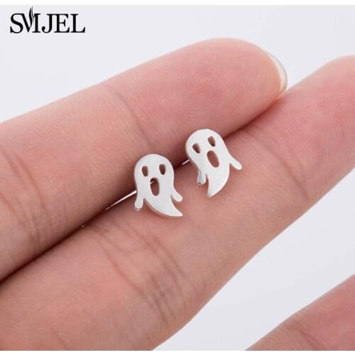 Cute Matte Ghost Stud Earrings Women Fashion Silver Color Devil Halloween Earings for Girl Kids Snowflake Deer Studs Gifts 2021