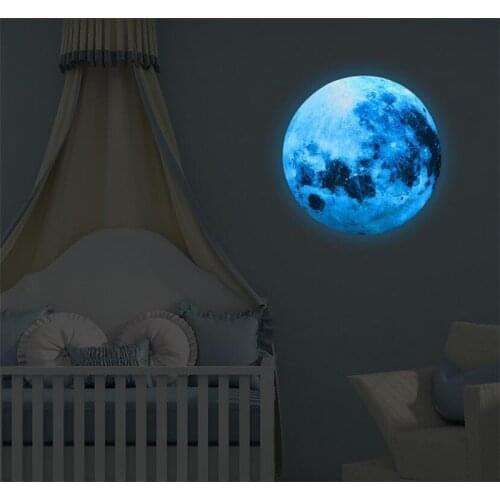 Luminous Blue Moon 3D Wall Sticker living room bedroom decoration for kids room home decals Glow in the dark Wall Stickers