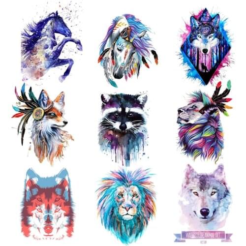 Thermal Transfer Iron-On Clothes Punk Animal Lion Fox Horse Wolf Appliqued Handmade Badge Thermo-Sticker Fabric Stripes On Jeans