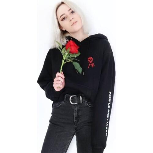 People Are Poison Rose Hoodies Sweatshirt Women Winter Autumn Plush Fleece Hoodies Fashion Couples Pockets Hoodies Warm Pullover