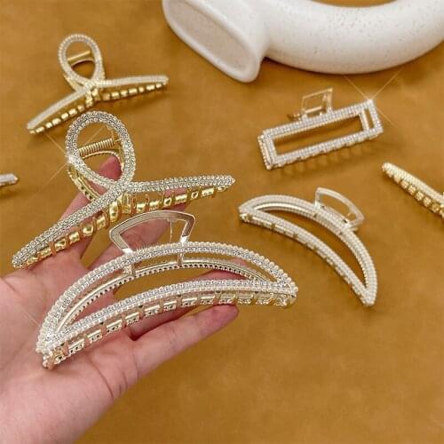 2021new Women Elegant Luxury Crystal Pearls Geometric Big Metal Hair Claws Sweet Headband Hairpin Fashion Hair Accessories