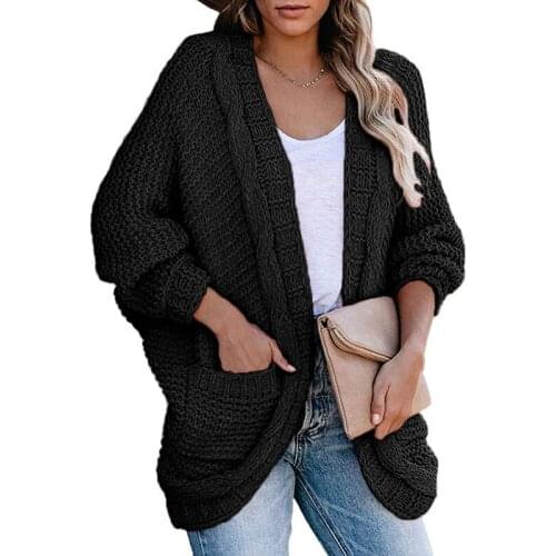 Oversized Autumn Soring Long Cardigans for Woman Korean Style Solid Knitted Sweater Loose Open Stitch with Pocket Casual Outwear