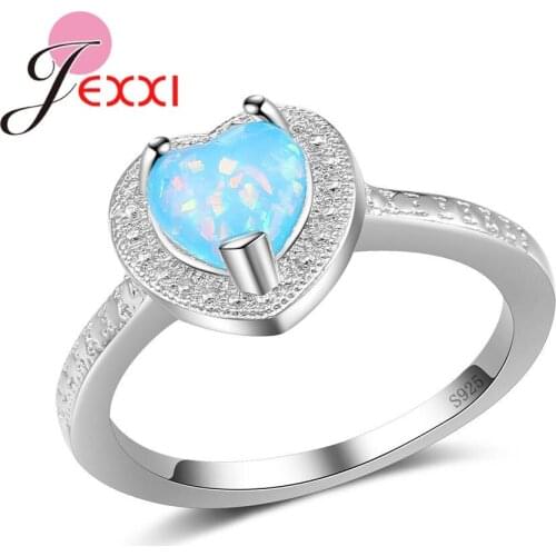 Mystic Blue Zircon Heart Opal Rings For Women 925 Sterling Silver Ring Jewelry For Ladies Attending Cocktail Party Dress Charm