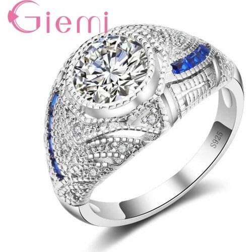 Wholesale Price 925 Sterling Silver Shiny Beautiful Blue Round Crystal Stone Ring Tourist Shopping Clothes and CZ