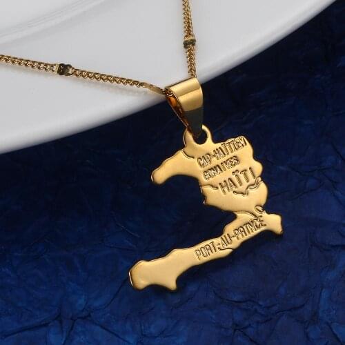 Gold Color The Republic of Haiti Map Pendant Necklace Fashion Port-AU-Prince Map Chain Jewelry