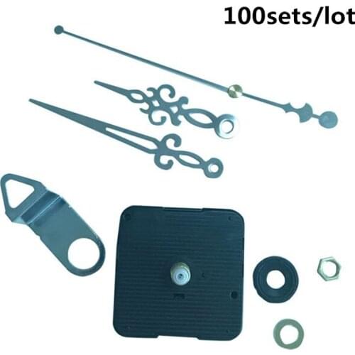 100sets Silent Wall Clock Mechanism Quartz Clock Movement pointer Mute Slab Dedicated Long Thread Axis Length 28mm with hook