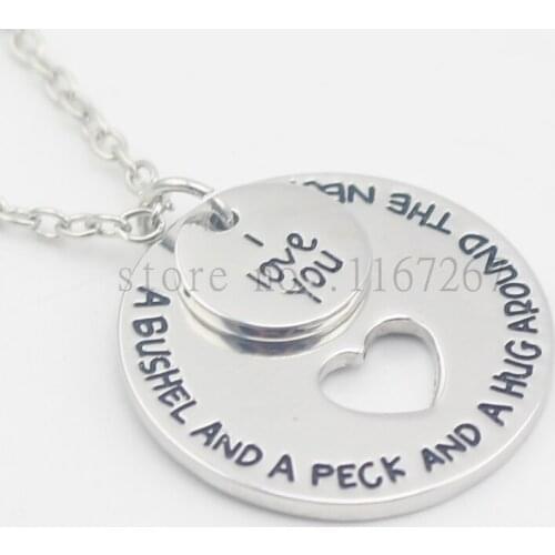 2016 Hot ! handstamped Jewelry "I love you a bushel and a peck and a hug around the neck" Necklace Heart Cutout pendant necklace