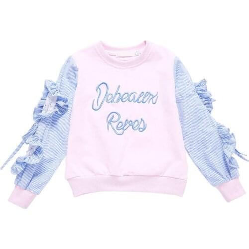 2021 Girls Sweatshirt Coat Fashion Kids Sport Clothes Tops Long-Sleeved T-shirt Patchwork Children Clothing Stripe Sweatshirts