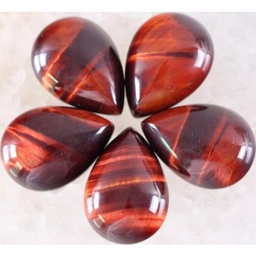5Pcs Cabochon CAB Natural Stone No Drilled Hole Water Drop Bead for Men Women DIY Jewelry Making Necklace Red Tiger eye Bead