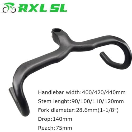 No Logo Integrated Carbon Handlebar And Stem 400/420/440mm Road Bike Handlebars 28.6mm Matte/Glossy Bicycle Drop Bar