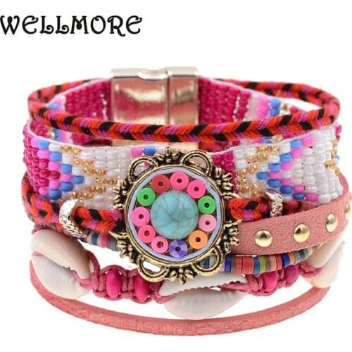 WELLMORE women bracelets Leather bracelets bohemia beads beaded charm bracelets for women fashion jewelry drop shipping