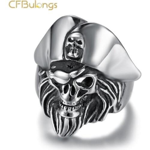 CFBulongs New Design Stainless Steel One-eyed Pirate Skull Ring Fashion Men Jewelry Party Gift
