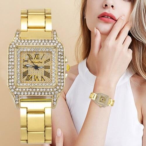 Luxury Women Fashion Square Design With Diamonds Watches Rose Gold alloy Qualities Ladies Quartz Wristwatches Simple Woman Clock