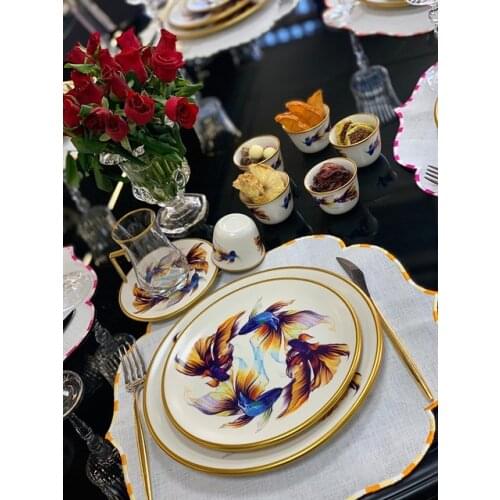Drop Efe Tea & Arabian Coffee Cup Set 18 Pieces Golden Fish
