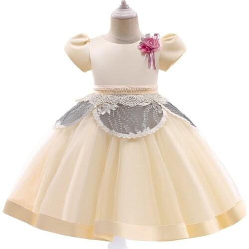 Girl Dresses Costume Clothes Flower Lace Party Birthday Ball Gown Baby Girls Dresses Children Vestido Short Sleeve 2021 Autumn