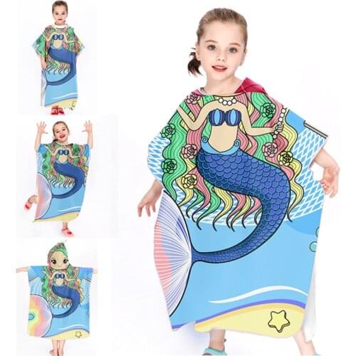 2021 Kids Microfiber Hooded Towel Swimming Bath Towel Towel Cloak Bathrobe Childrens Summer Gifts 120x60cm Mermaid Beach Towel