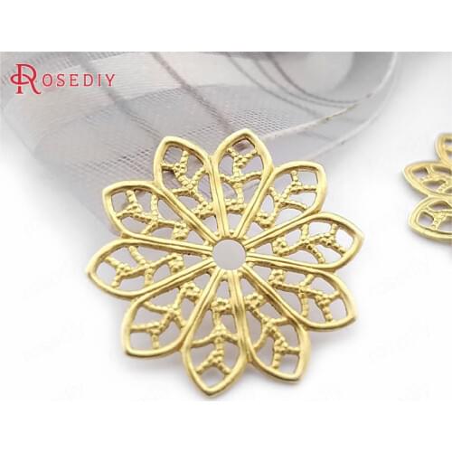 E168)60 pieces 20mm Not plated color Brass Flower Decorative Spacer Diy Jewelry Findings Accessories Wholesale