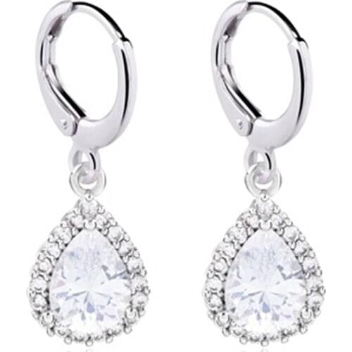 Elegant Clear Crystal Teardrop Shaped Hoop Earring Women Wedding Jewelry