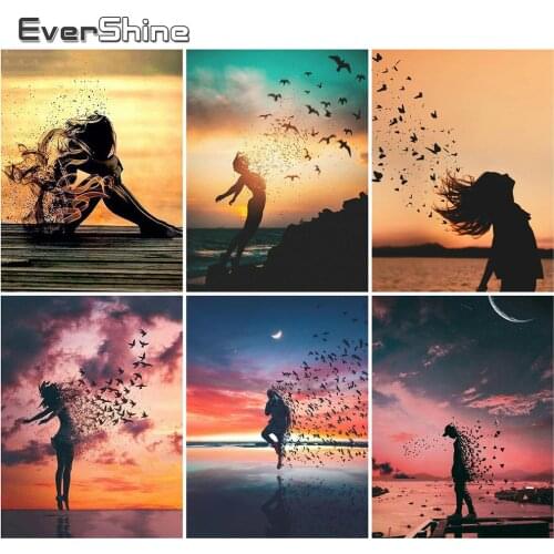 EverShine Diamond Embroidery Portrait Diamond Painting Full Square Smoke Picture Rhinestones Mosaic Sky 5D DIY Handmade Gift